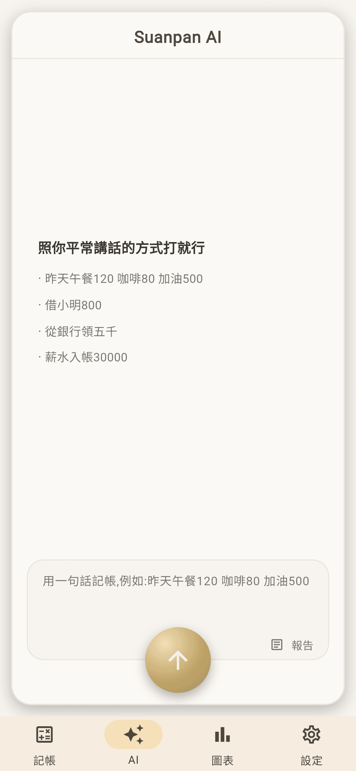 AI 對話框。照平常講話的方式打就行,借錢、領薪水、繳卡費它都聽得懂。